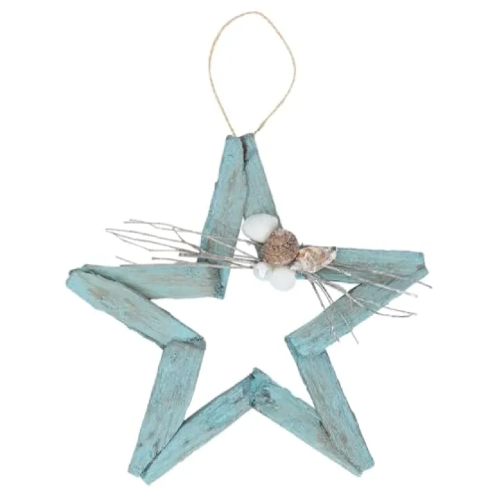 The Bridge Collection 8" Driftwood Star Hanging Decor - Coastal Seashell Star Wall Art - Rustic Beach Decor - Coastal Home Decorations