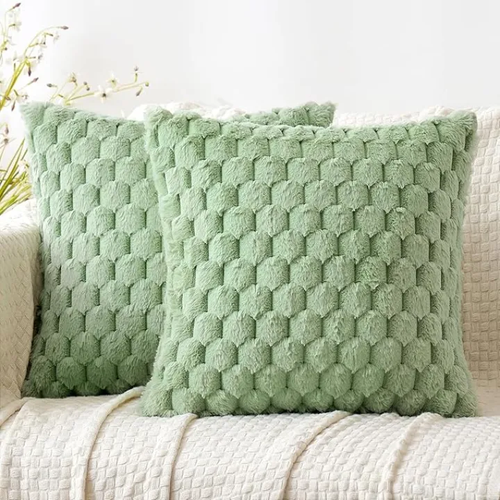 Woaboy Sage Green Soft Faux Fur Pillow Covers 20x20 Inch Set of 2 Decorative Fuzzy Plush Throw Pillowcases for Home Decor Sofa Couch Bed Living Room