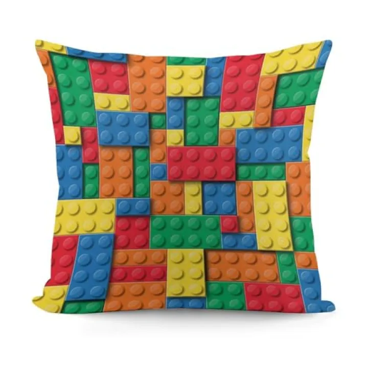 DDCBNS Kids Building Block Toy Throw Pillow Covers for Boys Girls,18 x 18 Inch,Abstract Colorful Toy Brick Geometric Print Throw Pillow Covers for Sofa Couch Nursery Bedroom Child Room