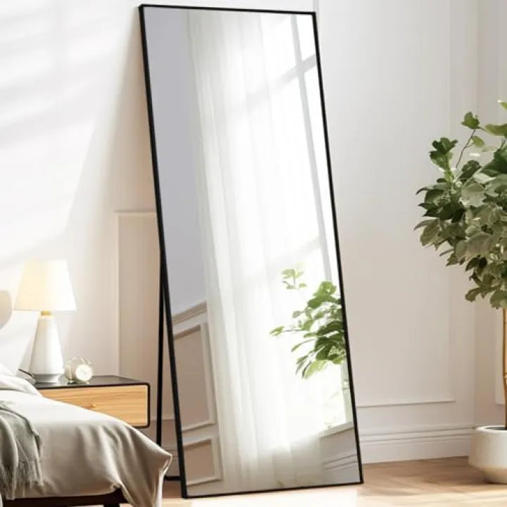 Melodieux Arched Floor Mirror Full Length Mirror with Stand 30"x71" Free Standing Full Body Mirror Black Aluminum Frame Dressing Mirror Hanging Leaning Mirror Wall-Mounted for Bedroom Living Room