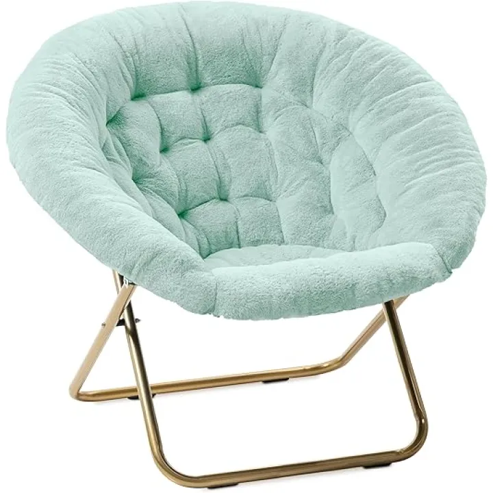 Milliard Saucer Chair For Adults, Teens & Kids, Mint, Faux Fur XL Circle Chair for Bedroom, Dorm & Gaming, Foldable Comfy Accent Seat for Small Spaces, Folding Moon / Mushroom / Round Oversized Style