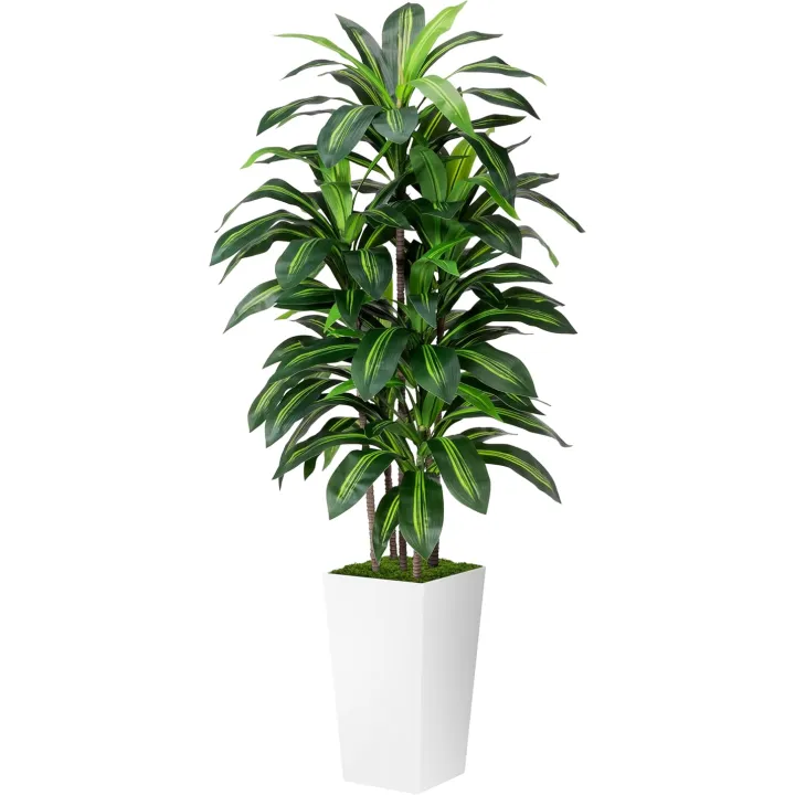Artificial Dracaena Plant Indoor 5FT - Fake Tree with White Tall Planter - Faux Yucca Tall Fake Floor Plant in Pot - Artificial Trees for Home Office Living Room Decor Indoor