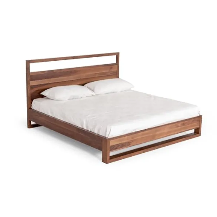 Benjara Lena California King Size Platform Bed, Open Panel Headboard, Walnut Brown