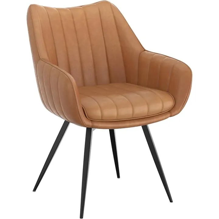 Ulani Modern Faux Leather & Metal Swivel Dining & Accent Chair, Set of 2 - Camel & Black