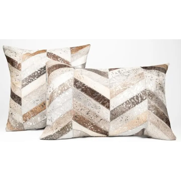 CANVELLO Genuine Cowhide Leather Decorative Throw Pillows - Handmade Patchwork Accent Pillows for Sofa, Couch, Chair - Southwestern Feather Down Insert Included (Set of two (18"x18" + 16"x24"))