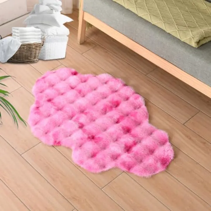 Ultra Soft Indoor Modern Small Area Rugs, 24x35 Inch Fluffy Cloud Shape Carpets Faux Fur Rabbit Hair Rug, Plush Fur Foot Mats Rugs Home Decor Rugs for Bedroom Living Kids Room (Rose Red)