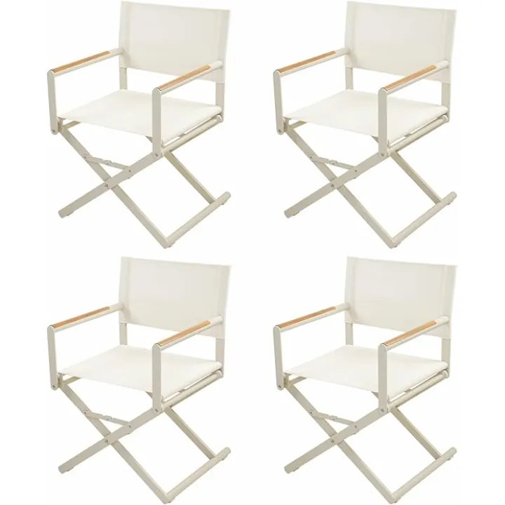Grand patio Extra-Wide 4-Pack Directors Chairs, Folding Dining Chair Set of 4 with Sling and Woodgrain Armrests, Outdoor, Apricot