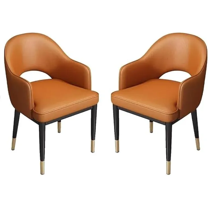 Kitchen Dining Chairs Set of 2 Artificial Leather Household Desk Chair,Modern Living Dining Room Accent Arm Chairs Sturdy Metal Legs(Light Brown)