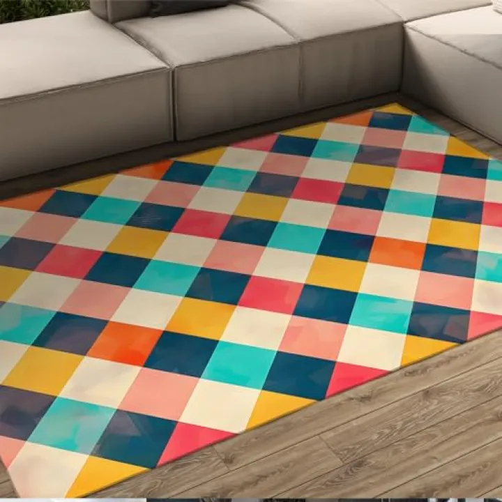 Multicolor Squares Fluffy Area Rugs Modern Art Minimalism Lightweight Machine Wash Carpet Mat Casual Kids Rugs for Bedroom Nursery Entrance 5'2" x 7'2"