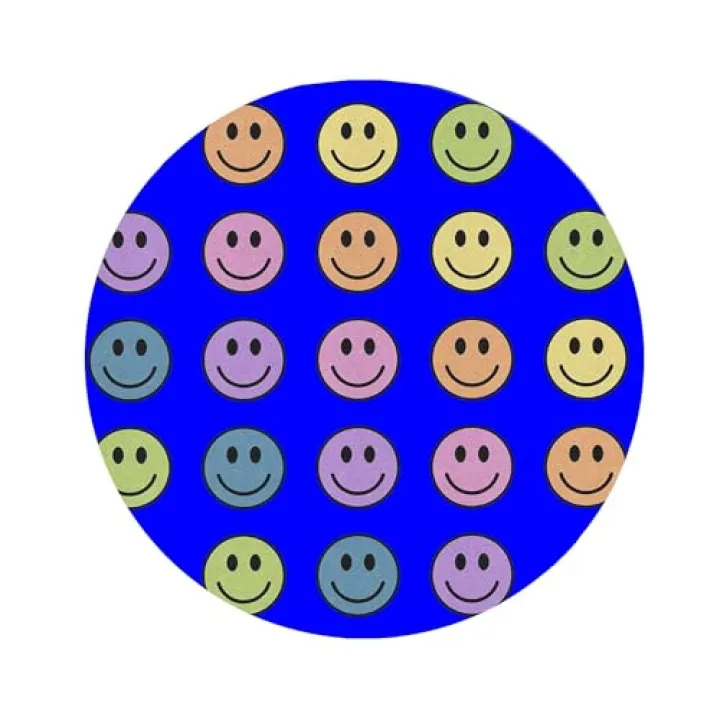 champion rugs Happy Face Seating School Classroom Area Rug or Educational Learning Mat, Kids Room or Playroom Carpet (5’ X 5’ Round)