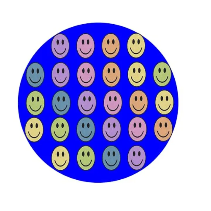 champion rugs Smiling Face Abstract Educational Area Rug for Kids Room or Childrens Classroom Carpet, Playroom or Home Learning, Colorful (5’ X 5’ Round)