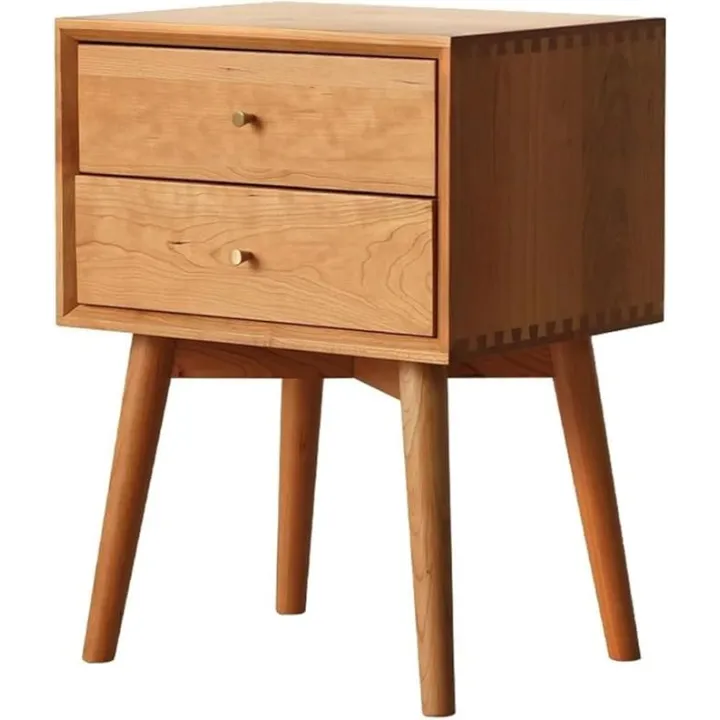 Bedside Chest narrow Household night stand with double drawers solid wood modern bedroom storage bedside table tall solid wood cabinet leg end table, 45X35X61cm