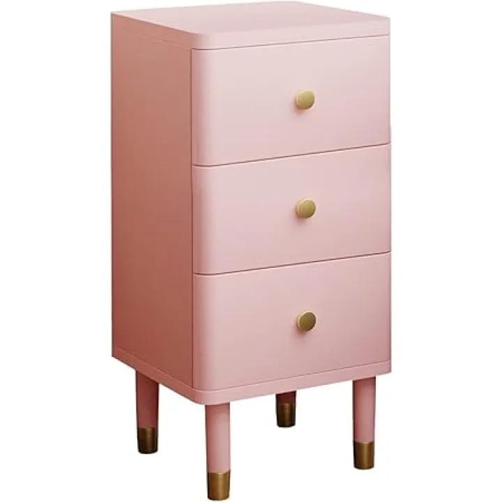 3 Drawers Bedside Table Bedroom Solid Wood Nightstand Mini Bedside Crevice Storage Cabinet with 4 Legs