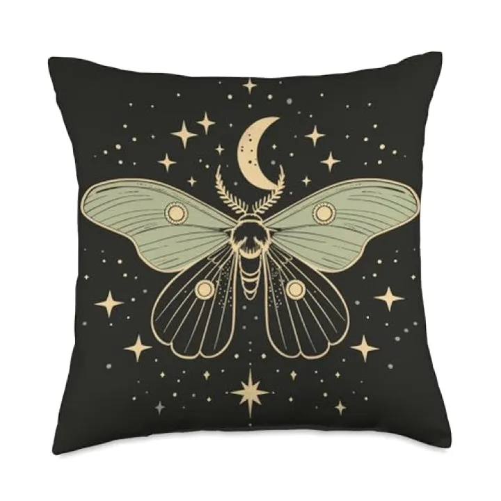 Luna Moth Celestial Stars Crescent Moon Moth Throw Pillow