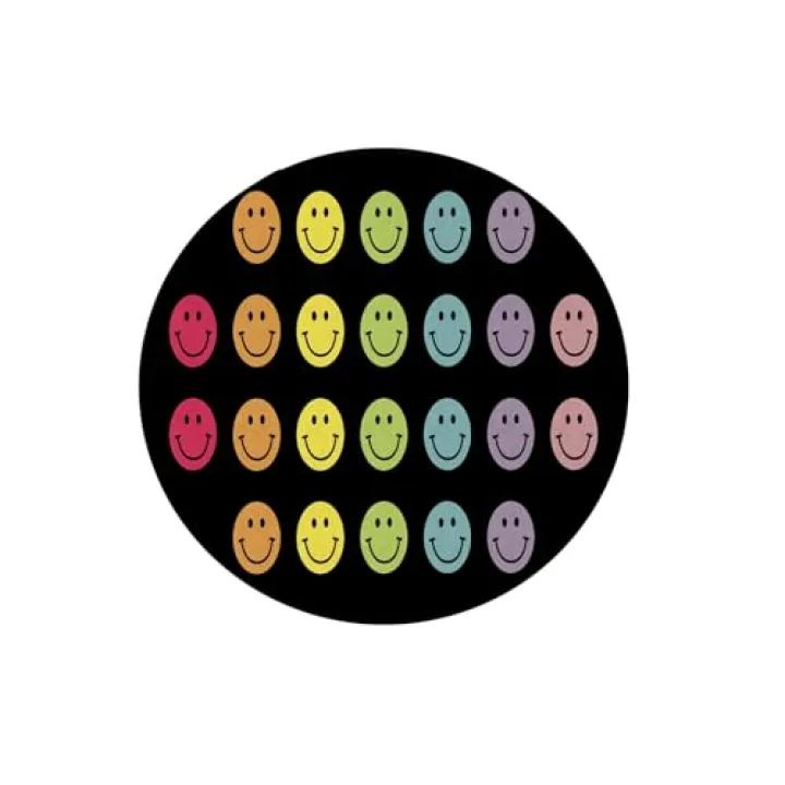 Happy Face Seating School Classroom Black & Multicolor Area Rug or Educational Learning Mat, Kids Room or Playroom Carpet (8’ X 8’ Round)