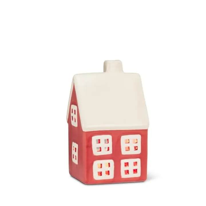 Abbott Collection Red House White Roof Stoneware Tealight Candle Holder (5" H)
