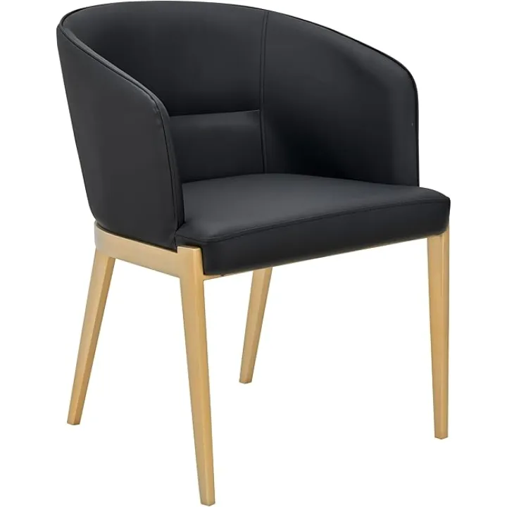 Benjara CID Ravi 23 Inch Dining Chair, Dark Faux Leather, Steel Legs, Gray and Brass
