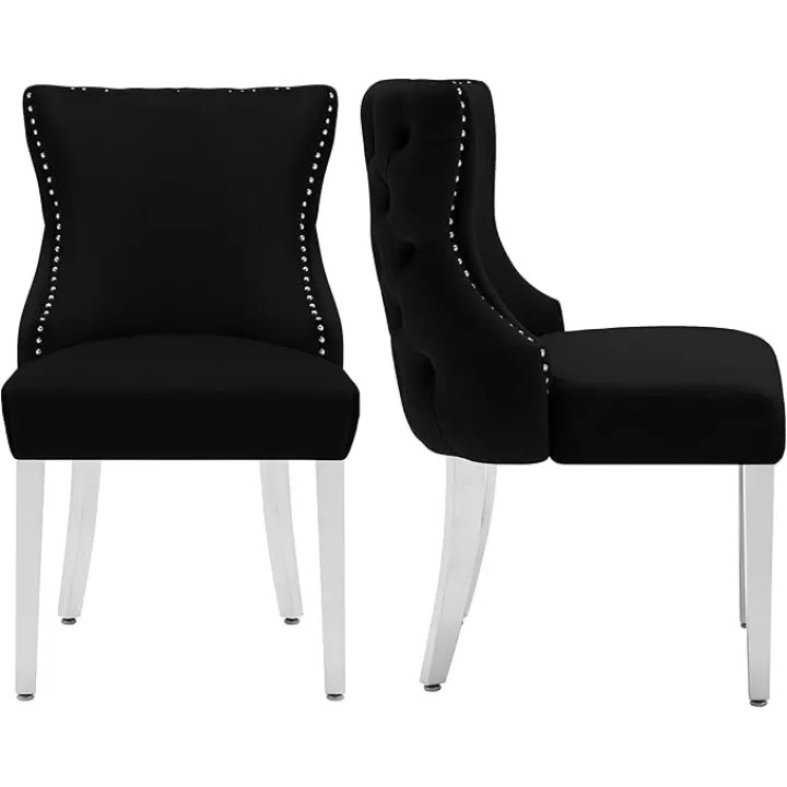 Velvet Dining Chairs Set of 2, Upholstered Tufted Backrest Dining Room Chairs, Luxurious Dining Chairs with Stainless Steel Legs, Black