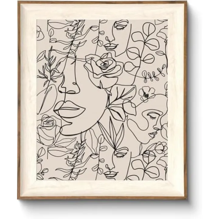 ASTRDECOR Abstract Framed Wall Art, Minimalist Boho Art Prints Women Portrait Line Art Wall Decor, Mid Century Wall Prints, Boho Wall Art Canvas, Neutral Black Beige Bedroom Decor - 10''x12''