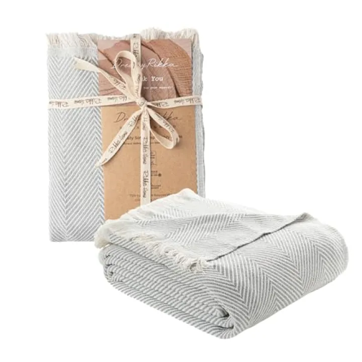 DREAMY RIKKA Cotton Bed Blanket, Twin Size 57 x 79 Inch, Premium Woven Cotton, Breathable Natural Fibers for Bed Use