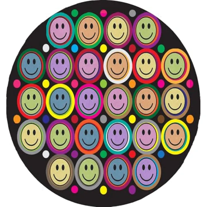 champion rugs Smiling Face School Classroom Colorful Polka Dots Area Rug or Educational Learning Mat, Kids Room or Playroom Carpet (8’ X 8’ Round)