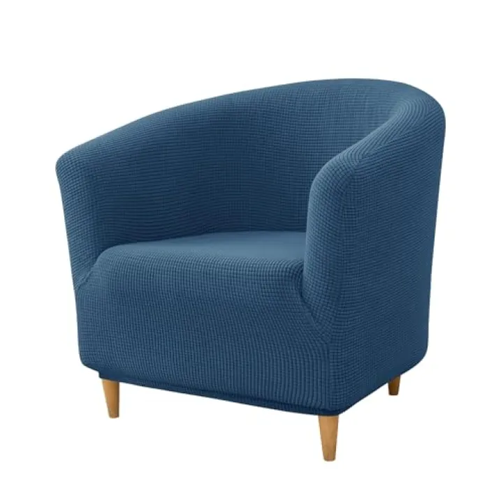 PENDEJATO Stretch Tub Chair Covers, 1-Piece Club Chair Slipcover Soft Jacquard Barrel Chair Cover Armchair Slipcovers Furniture Protector for Living Room (Blue)