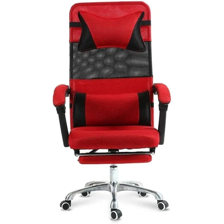 Executive Office Chair Furniture Steel Frame Computer Chair Home Office Chair Lift Swivel Chair Seat High Back Mesh Boss Chair Footrest Recliner Rear Storage Bag Chairs Red interes
