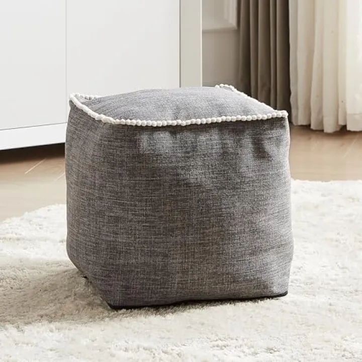 Louis Donné Unstuffed Pouf Cover, 17.7 Inch Square Ottoman Cover, Ottoman Pouf Foot Rest Footstool, Cute Soft Handwoven Footrest/Cushion for Bedroom Living Room ONLY Cover (Wheat-Colored)
