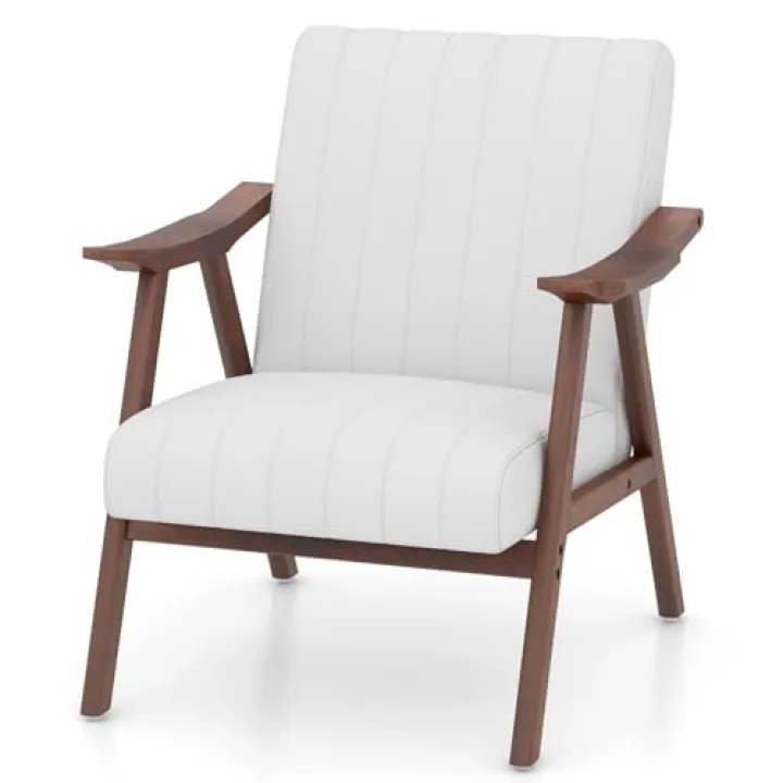 GORELAX Mid Century Modern Accent Chair, Upholstered Lounge Armchair with Rubber Wood Frame, Comfy Reading Chair for Living Room, Bedroom, Office, Reception Room (1, Beige)