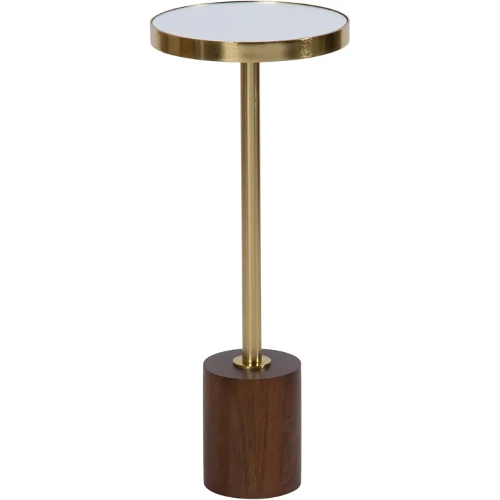 Kate and Laurel Hescott Mid-Century Mirrored Drink Table; 10 x 10 x 24; Walnut Brown and Gold; Glam Round Pedestal Table for Use as Plant Stand Indoors or Living Room Accent Table
