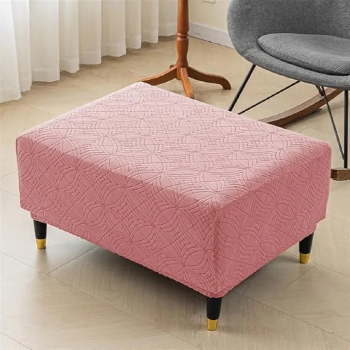 Heavyoff Ottoman Cover Rectangular, Stretch Ottoman Cover Thick Ottoman Slipcover Washable Storage Ottoman Cover Foot Stool Cover with Elastic Bottom, Pink, Large