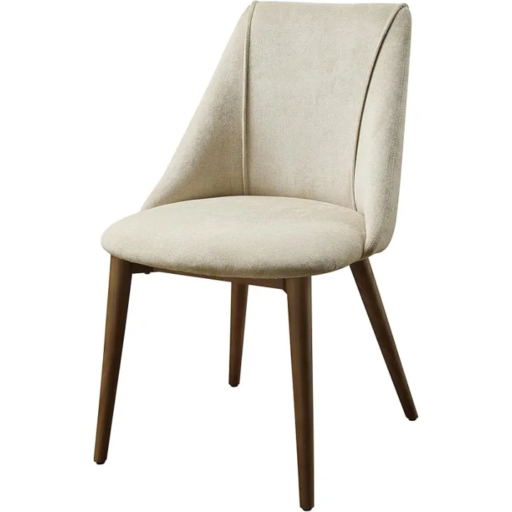Acme Willene Contemporary Fabric Side Chair in Beige/Walnut (Set of 2)