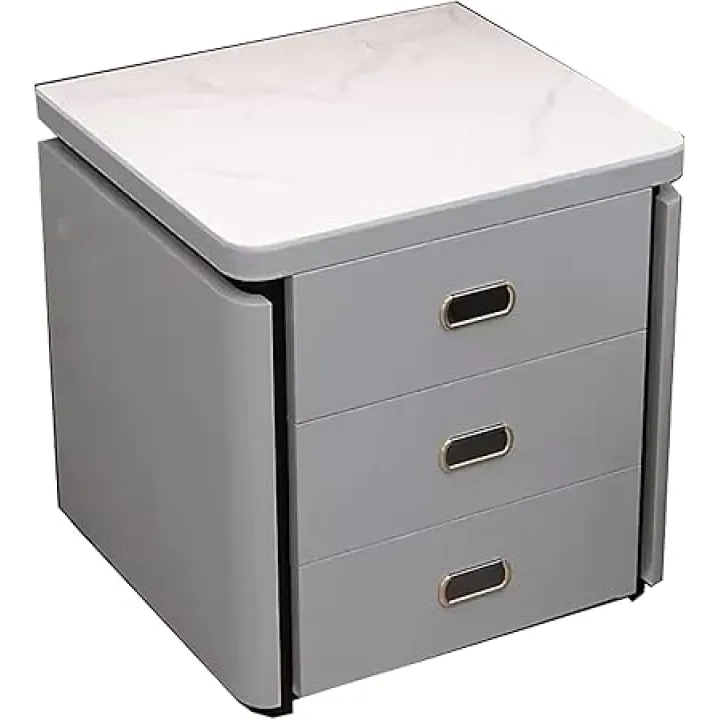 LED Night Stand, Tempered Glass Countertop Side Table, Silent Slide Rails Smart, for Bedroom