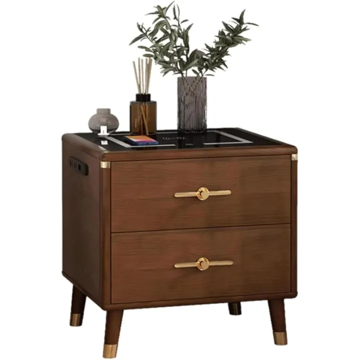 Nightstand Bedside Smart Nightstand with Wireless Charging Adjustable Led Lights Solid Wood Bedside Cabinet Bedroom Safe and Stable