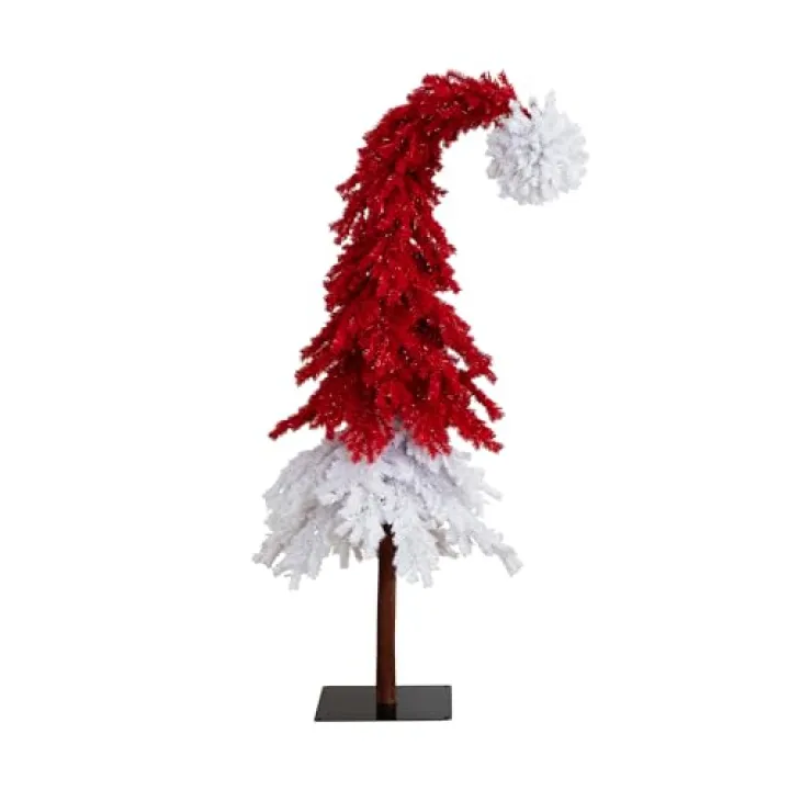 Nearly Natural 7ft. Holiday Red Santa’s Hat Christmas Tree with 500 LED Lights and 1272 Bendable Branches