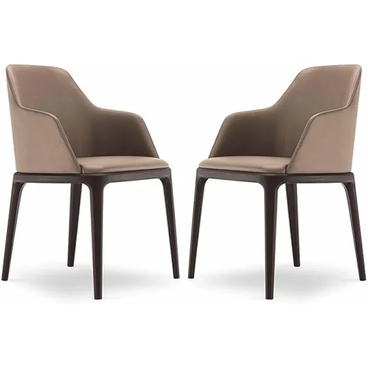 Mid-Century Faux Leather Dining Chairs with Solid wood Frame and Arms, 2-Pcs Set