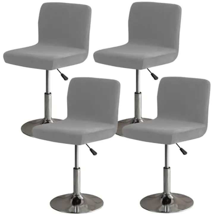Gollense Velvet Stretch Bar Stool Covers with Backs, 4 Pack Pub Counter Stool Chair Covers, Washable Square Swivel Barstool Seat Slipcover with Elastic Bottom for Low Short Back Chair (Dark Grey)