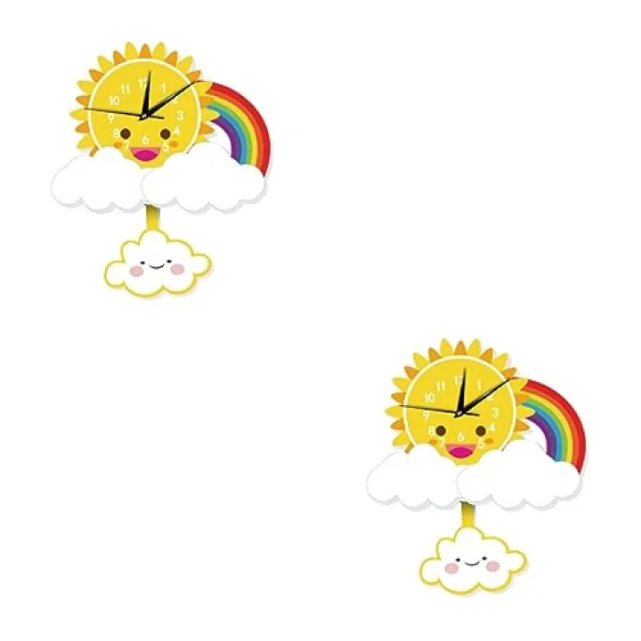ZGSXQT 2pcs Wooden Silent Wall Kids Room Decor Wood Decor Kid Room Decor Kids Decor Arabic Decor Clock Child Cartoon