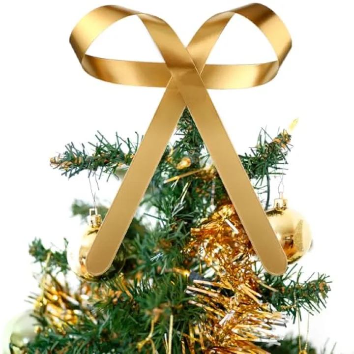 Daifunli 1 Pcs Large Christmas Metal Bow Tree Topper Ornaments with Clip Christmas Bow Decoration for Xmas Tree Topper Garland Wreath Indoor Outdoor Decor, 10 x 8 Inches(Classic,Gold)