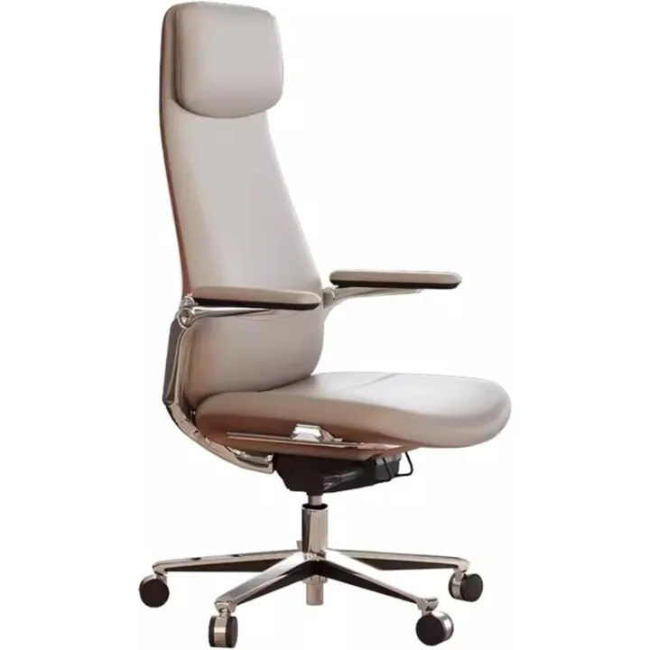 Ergonomic Desk Chair Leather High Back Home Desk Chair for Adult Working Study Desk Chair with Padded Flip-up Arms Adjustable Swivel Rolling Ergonomic Executive Office Chair Office Chair(Beige)