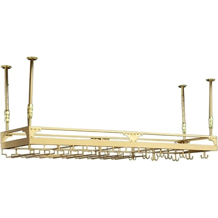 Ceiling Decoration Hanging Rack Hanging Wine Rack, Multifunctional Wall Cabinet, with Retro Led Chandelier, Perfect Bar Restaurant Bar Wine Rack,Gold-100X35X60CM