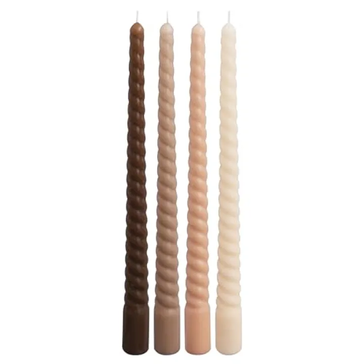 Viyffo Spiral Taper Candles 11 Inch – 4 Pack Brown, Dripless, Unscented, Smokeless – 9 Hour Burn – Tall Candlesticks for Wedding, Dinner, Holiday, Party, Home Decor