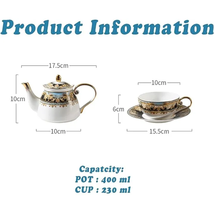 Court Style European Tea for One Teapot and Cup Set Bone China Tea Set Ceramic Teapot Tea Cup and Saucer Set Afternoon Tea Set Coffee Set