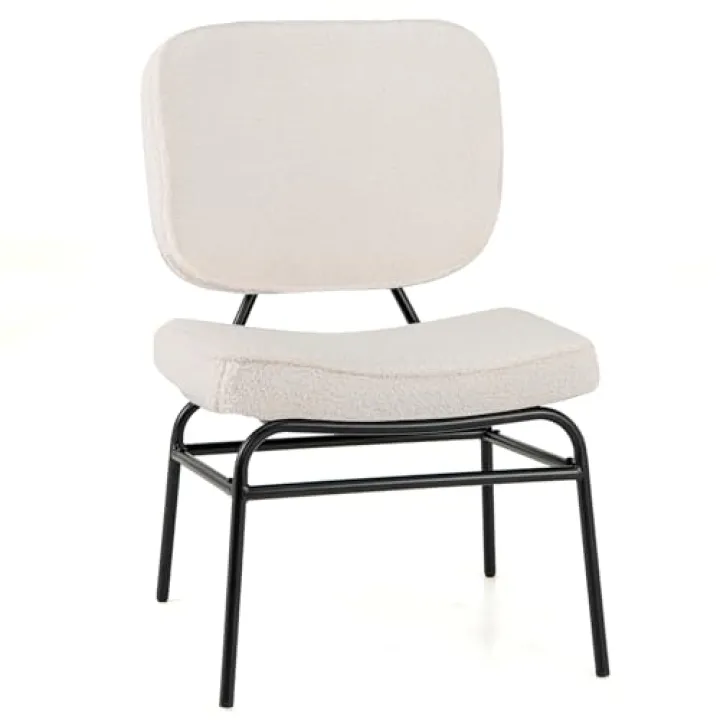 Giantex Modern Armless Accent Chair - Sherpa Reading Chair with Sponge Padding, Adjustable Foot Pads & Metal Frame, Upholstered Side Chair for Living Room, Bedroom & Reading Room, Beige
