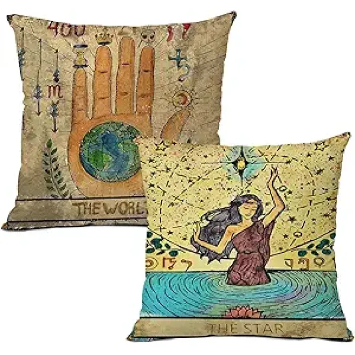 Tarot The Star Flannel Throw Pillow Case, 18 x 18 Inch Set of 2, Astrology Throw Pillow Case, Tarot Art Decor Cushion Cover for Sofa Bed Girl Room College Dorm, Witchy Throw Pillows