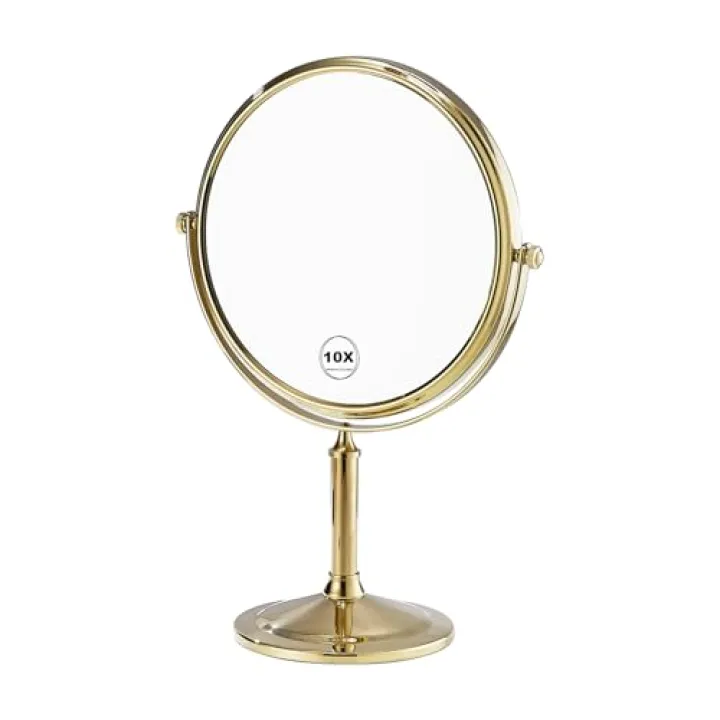 Airemoon 10x Magnifying Makeup Mirror, Standing 360-Degree Rotating Makeup Mirror, 8-Inch Gold Frame Shaving Mirror, 13-Inch Length × 9-Inch Width Beauty Mirror