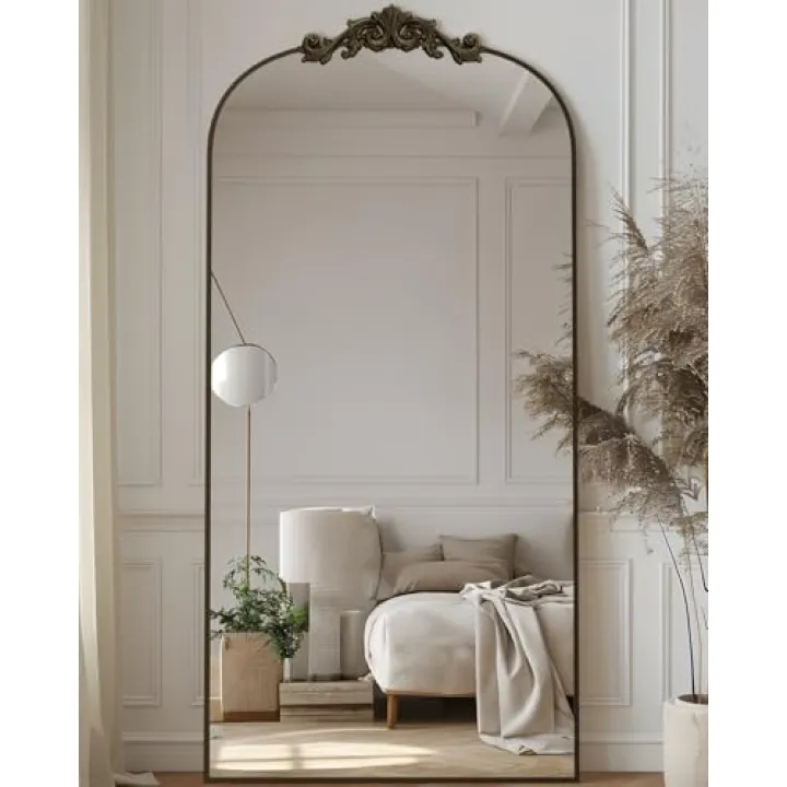 Antok Arched Full Length Mirror, 71"x28" Floor Mirror with Carved, Full Body Mirrors for HomeDecor, Standing/Halling Large Wall Mirror for Bedroom, Living Room, Cloakroom, Bronze, Retro Style