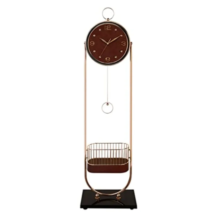 TENGJU Metal Swing Table Clock Large Floor Clock with Alloy Shelf Silent Non Ticking Battery Operated Clock for Living Room/Home Decor