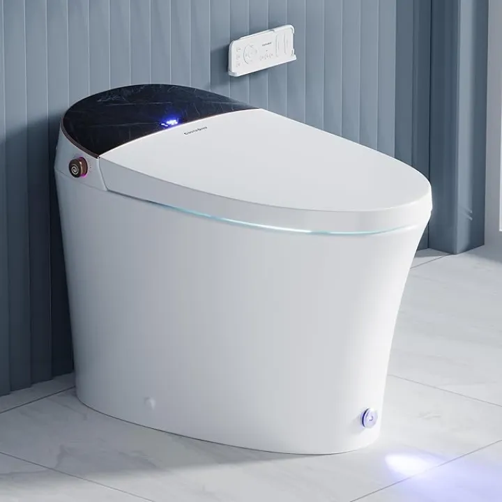 Casta Diva Smart Toilet with Tank Built in, Soft-Close Lid, Foot Kick & Off-seat Auto Flush, Heated Seat, Warm Water and Dryer, Blackout Flush, 1.06 GPF Digital Display with Remote(CD-Y010L)
