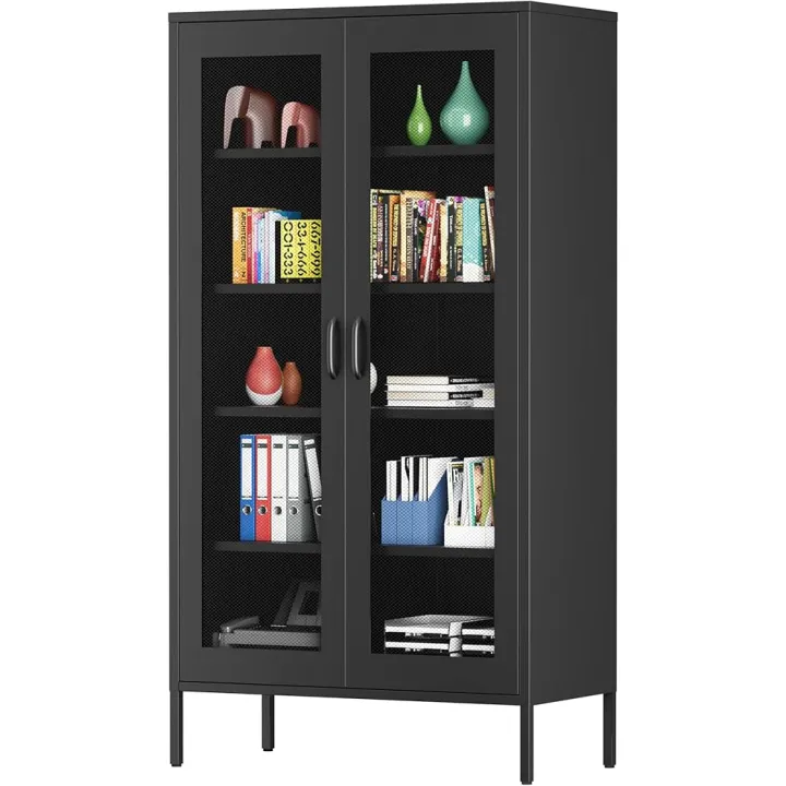 71 Inches Black Metal Wardrobe Cabinet with Hanging Rod, Metal Armoire Wardrobe Closet with Doors for Bedroom, Office, Laundry Room and Changing Room, Metal Locker Cabinet
